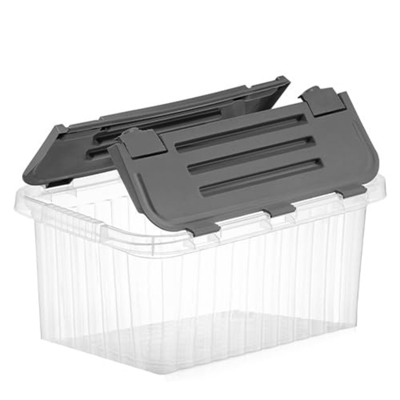 Superio Storage Box with Hinged Lids, Plastic Container Bins for Organizing with Attached Lid, Stackable Crates, BPA Free, Organizers for Home, Office, Dorm